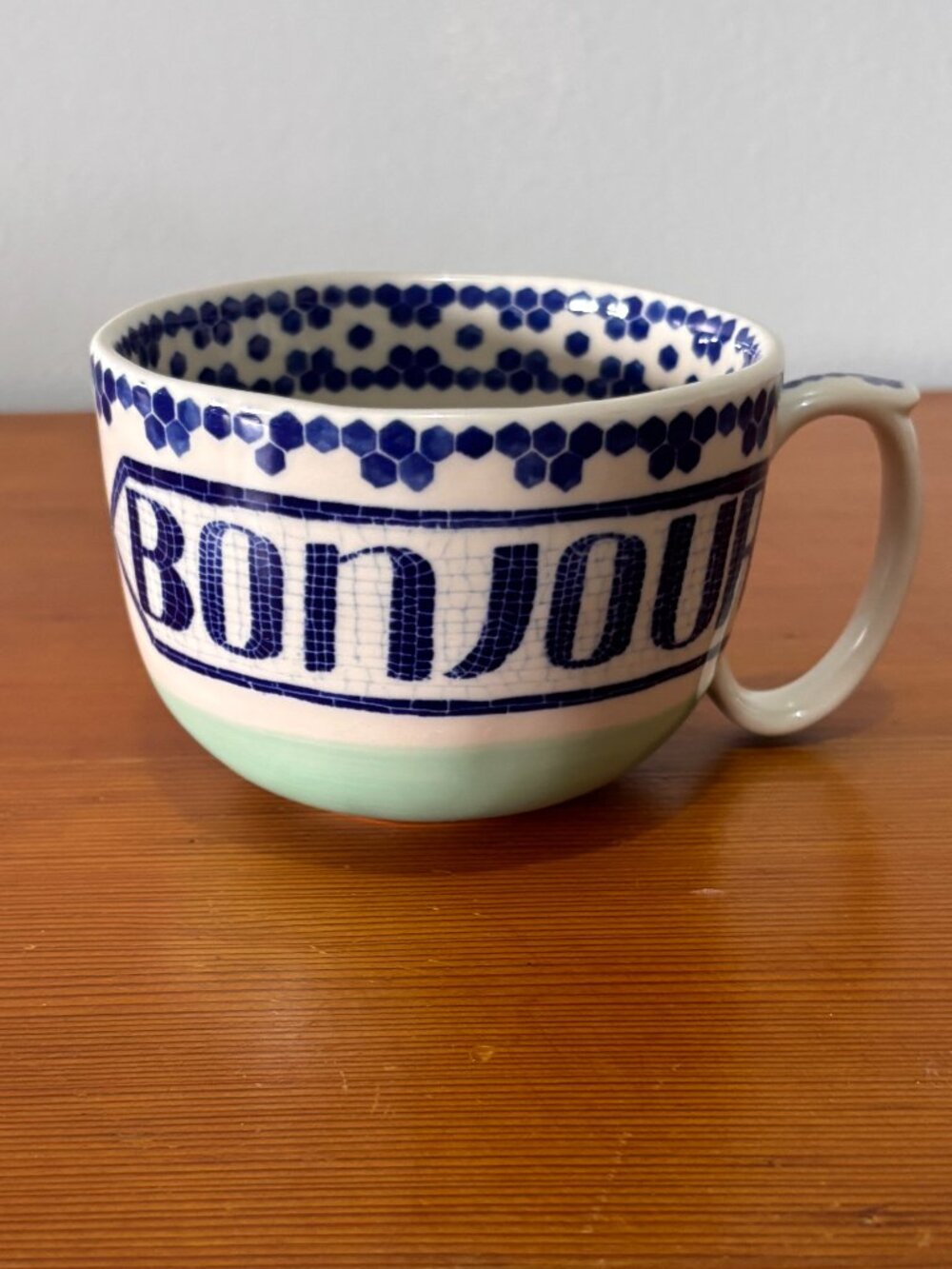 Anthropologie Bistro Tile Bonjour Bowl Style Coffee Cup